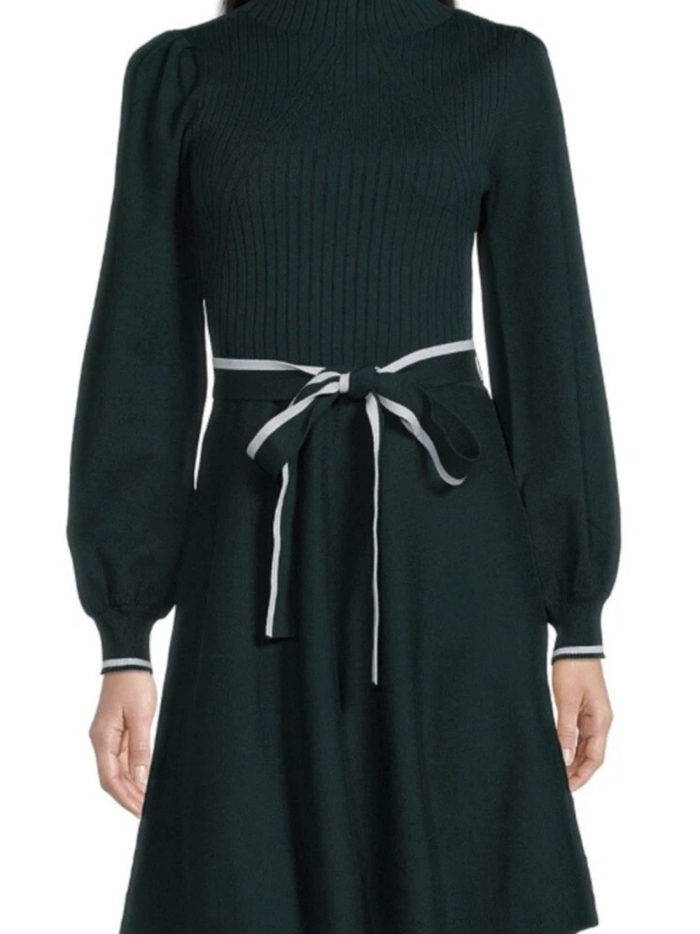 Vince Camuto Forest Green Long Sleeve Knit Dress with Contrast Trim Size S